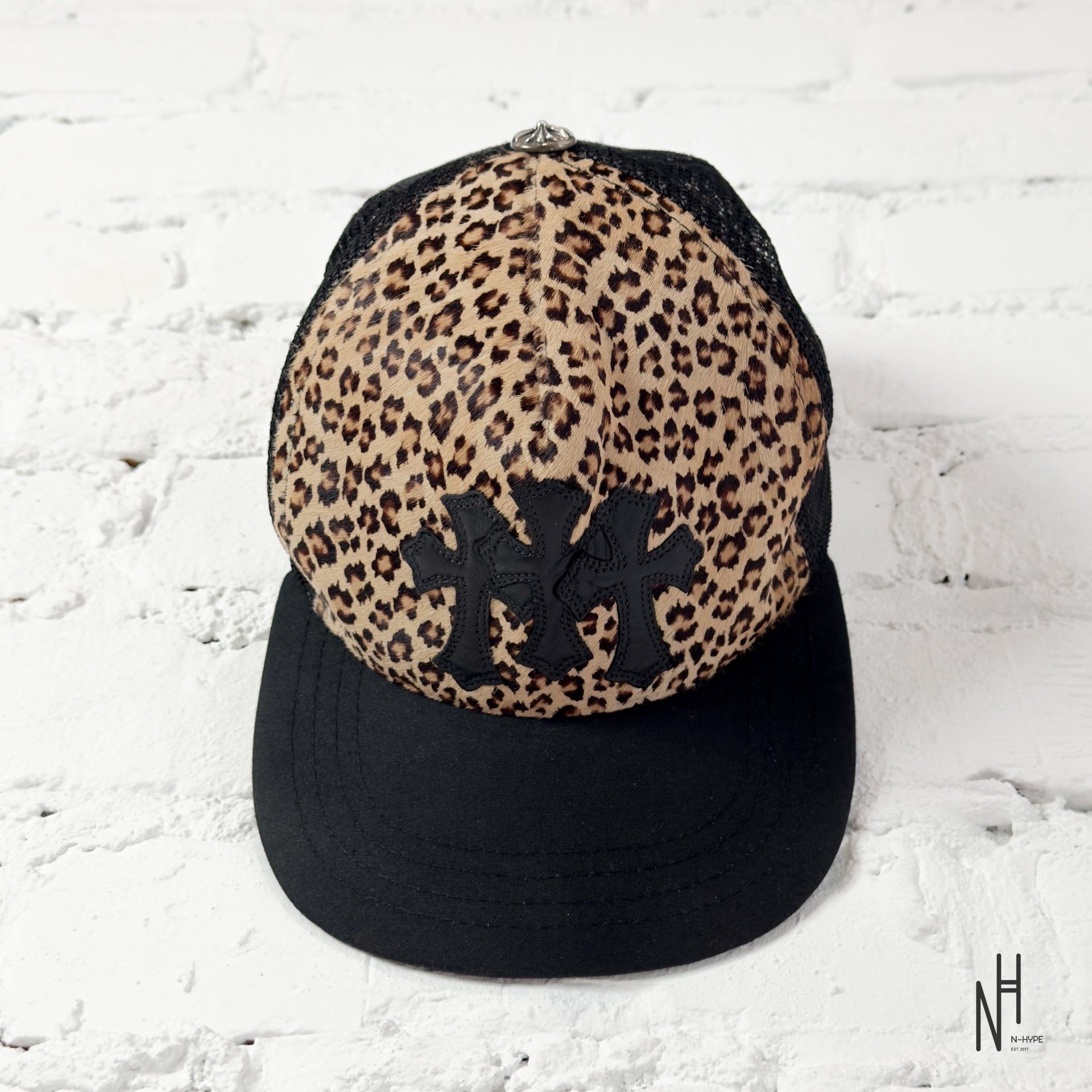 Chrome Hearts Triple Cross Patch Leopard Trucker Hat 'Multicolor