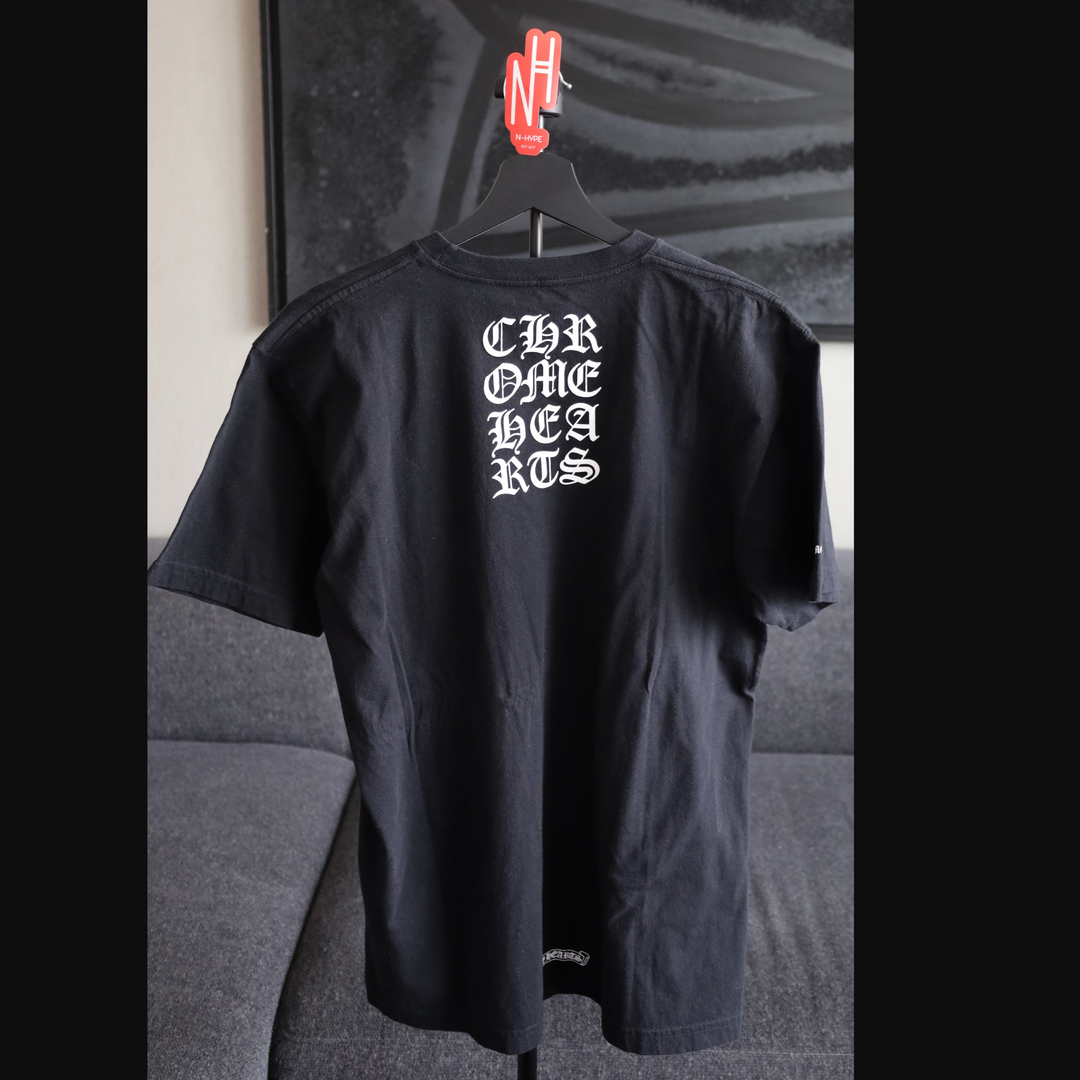 Chrome Hearts Vertical Logo Black T-Shirt N-Hype cotton tee men's fashion trend iconic streetwear brand.
