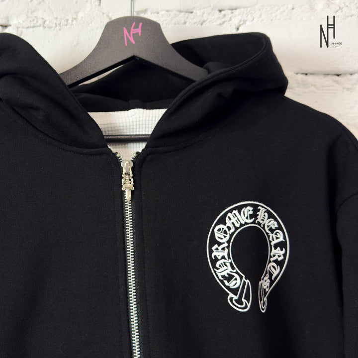 Chrome Hearts Zip Hoodie Black Red Print Sex Records N-Hype sweatshirt men's fashion trend iconic design.