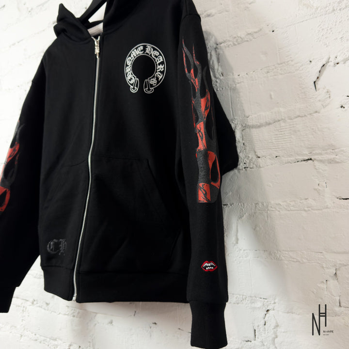 Chrome Hearts Zip Hoodie Black Red Print Sex Records N-Hype streetwear fashion sweatshirt.