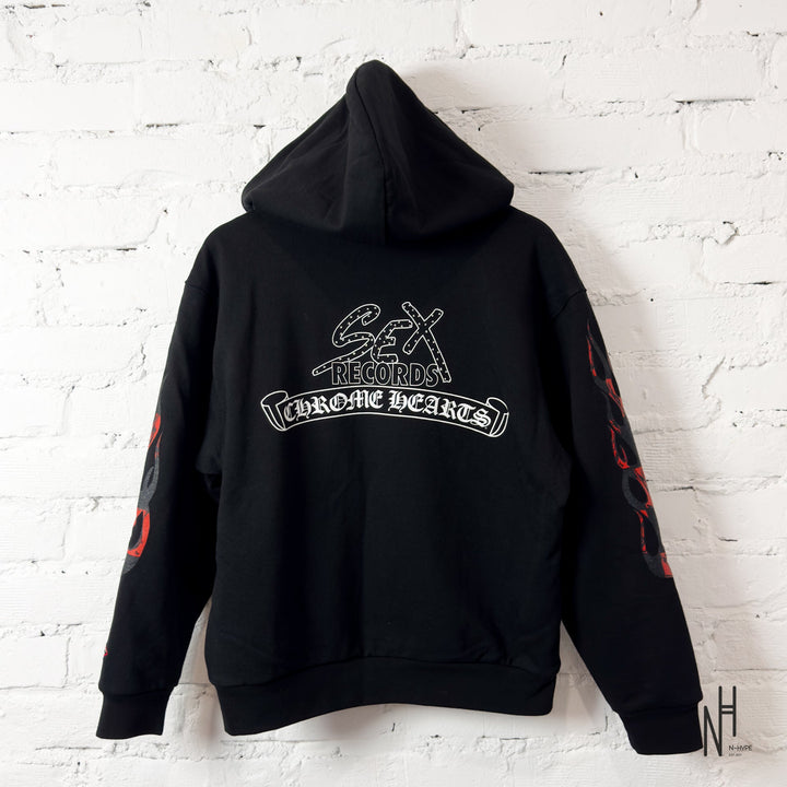 Chrome Hearts Zip Hoodie Black Red Print Sex Records N-Hype streetwear hoodie.