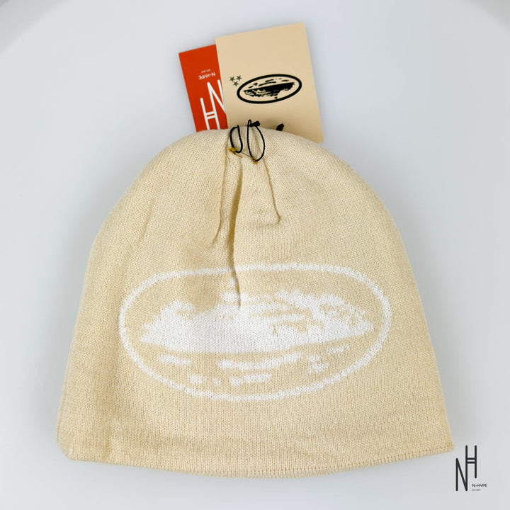 N-Hype Corteiz Alcatraz Beanie Cream streetwear hat cream color.