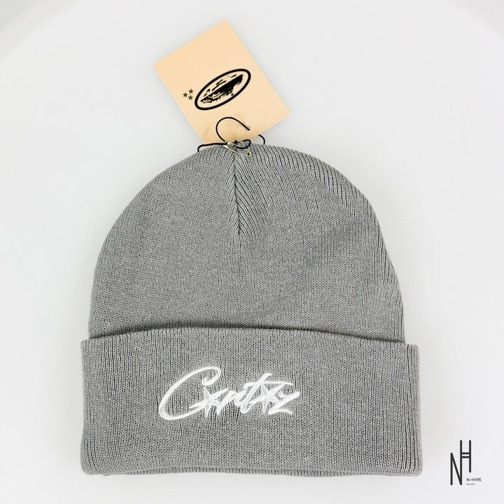 Corteiz Allstarz Folded Beanie Grey N-Hype streetwear beanie hat casual fashion trend.