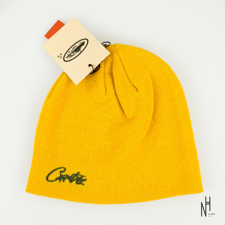 Corteiz Micro Allstarz Beanie Yellow N-Hype streetwear pomarańczowy logo.