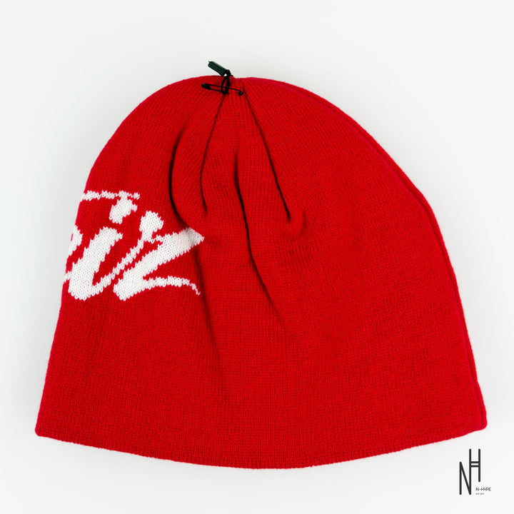 N-Hype Corteiz OG Strike Beanie Red/White beanie hat with logo detailing.