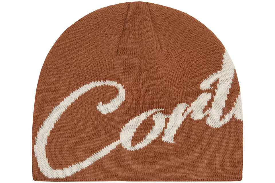 N-Hype Corteiz OG Strike Skully Brown beanie hat brand logo streetwear style