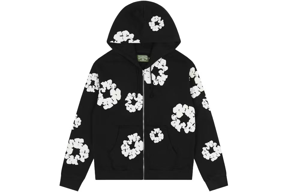 Denim Tears Cotton Wreath Zip Hoodie Black N-Hype streetwear hoodie.