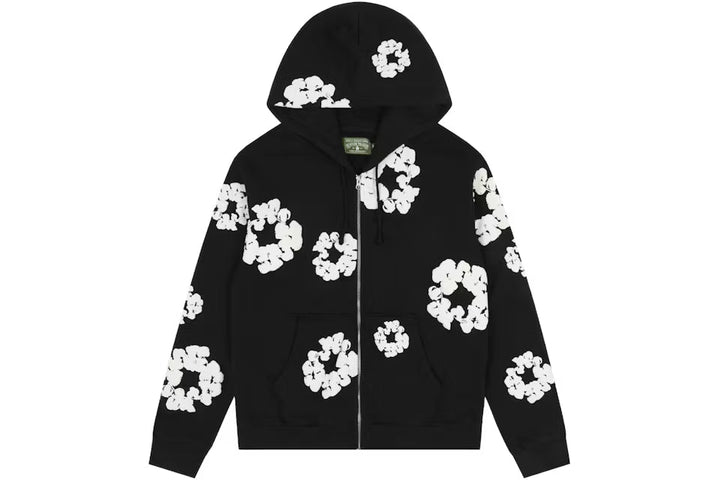 Denim Tears Cotton Wreath Zip Hoodie Black N-Hype streetwear hoodie.
