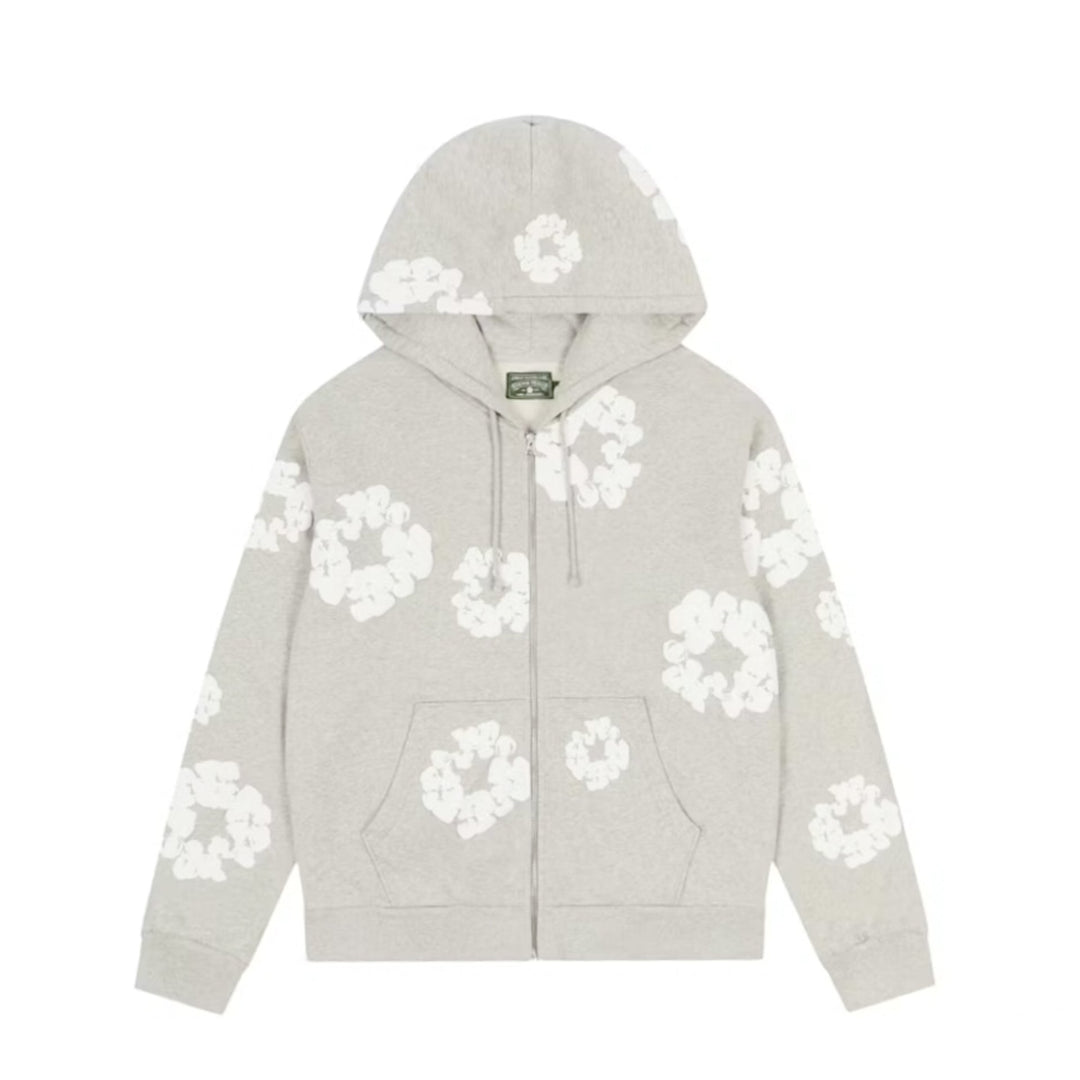Denim Tears Cotton Wreath Zip Hoodie Grey N-Hype streetwear sweatshirt.