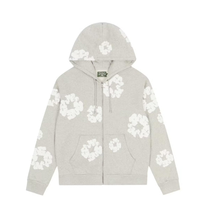 Denim Tears Cotton Wreath Zip Hoodie Grey N-Hype streetwear sweatshirt.
