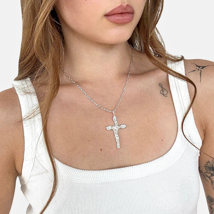 Dwa Głosy Molten Cross Necklace srebrny N-Hype streetwear jewelry.