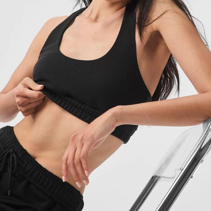 ALO YOGA Scoop Neck Sweatshirt Bra Black