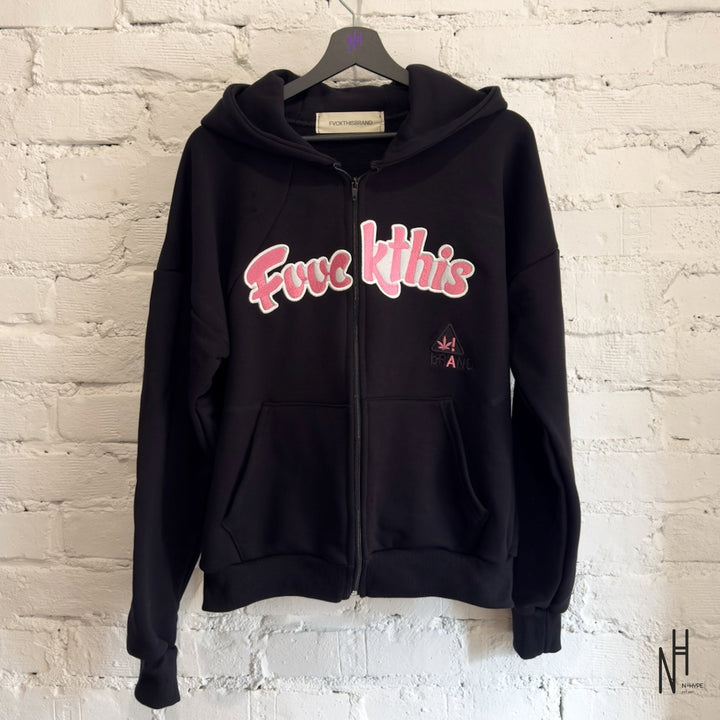 FVCKTHISBRAND CALI ZIP HOODIE PINK N-Hype streetwear sweatshirt.