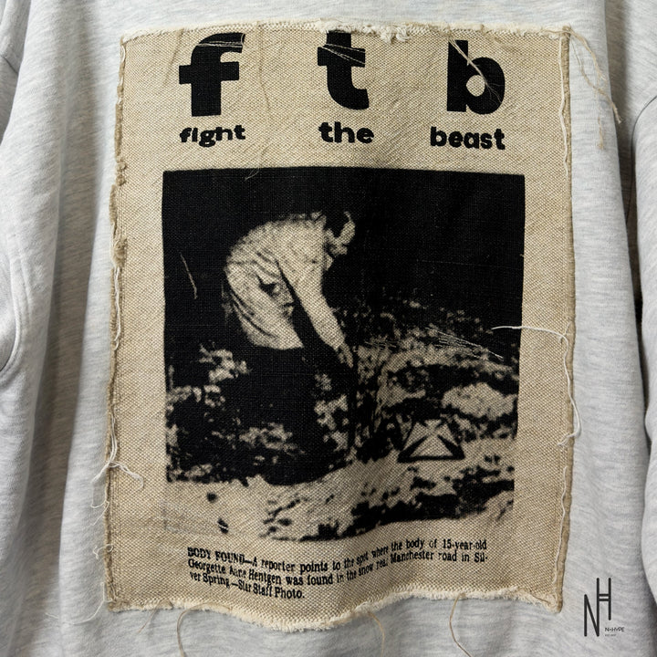 FVCKTHISBRAND Fight The Beast Hoodie Grey front graphic print detail