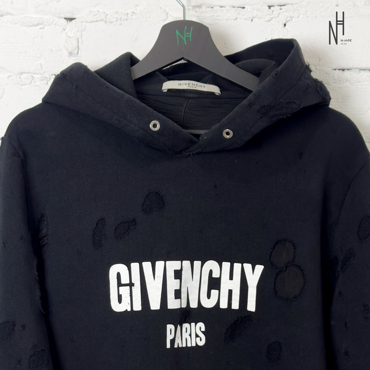 Givenchy Paris Destroyed Hoodie/Black N-Hype streetwear hoodie czarny męski.