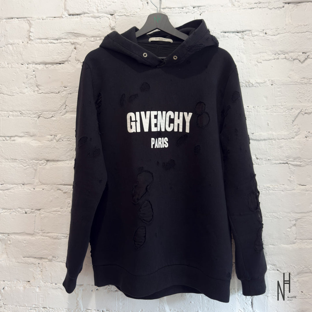 Givenchy Paris Destroyed Hoodie Black N-Hype męska bluza z kapturem