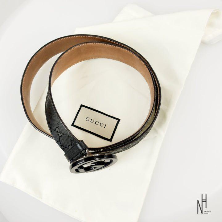 Gucci Belt GG Imprime Interlocking G Black Buckle N-Hype