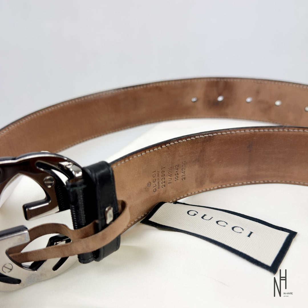 Gucci Belt GG Imprime Interlocking G Black Buckle / Black N-Hype pasuje.