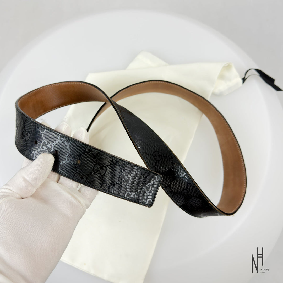 Gucci Belt GG Imprime Interlocking G Black Buckle / Black pas do spodni N-Hype