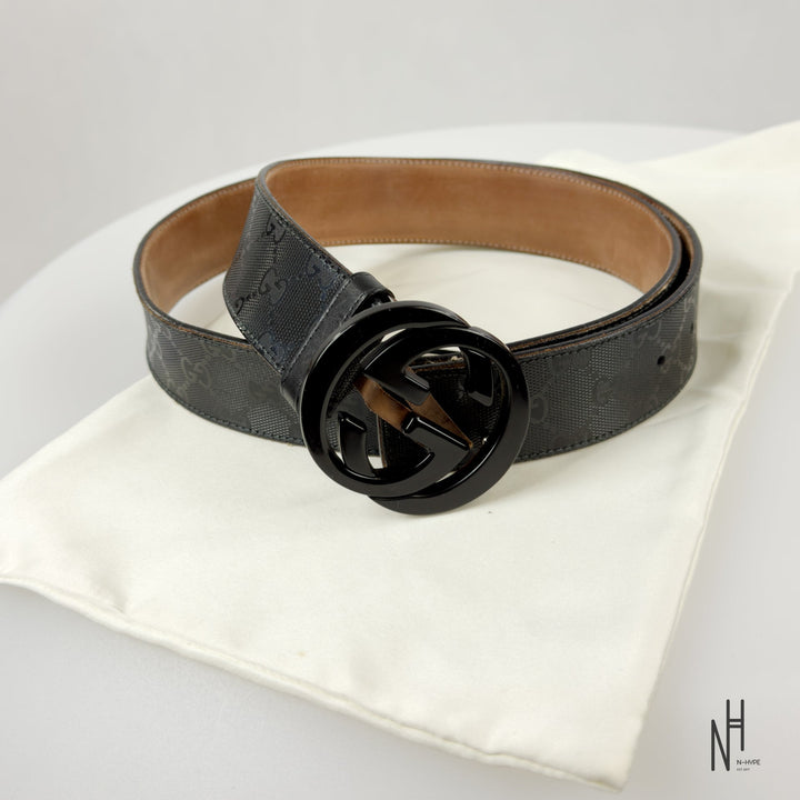 Gucci Belt GG Imprime Interlocking G Black Buckle / Black pasuje do N-Hype.
