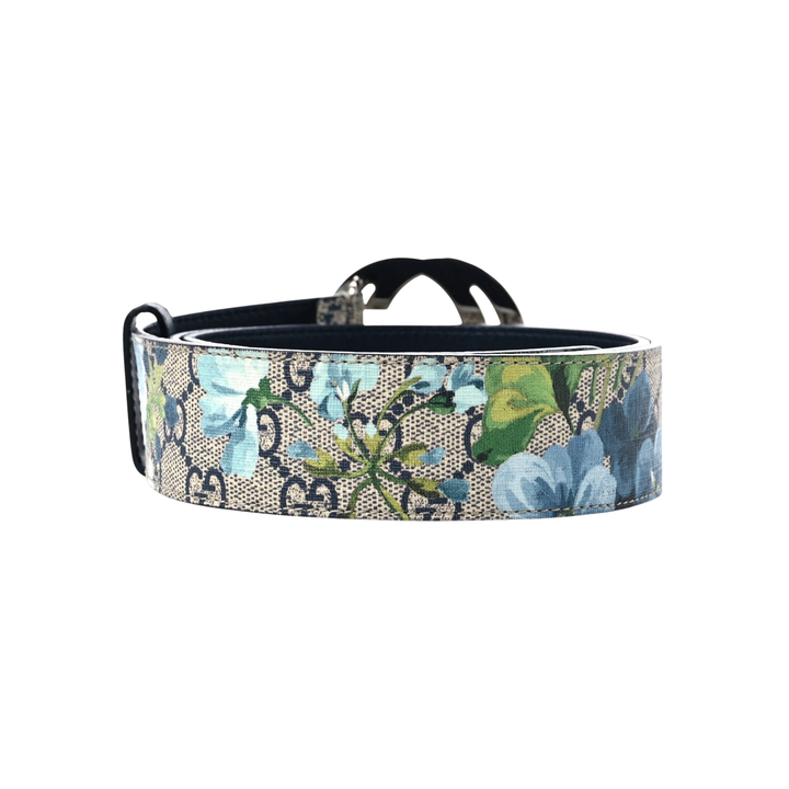 Gucci Blooms Belt GG Supreme Monogram Beige/Blue N-Hype iconic belt.