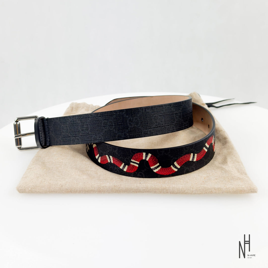 Gucci Kingsnake Monogram Belt Black / Red N-Hype luxury designer belt