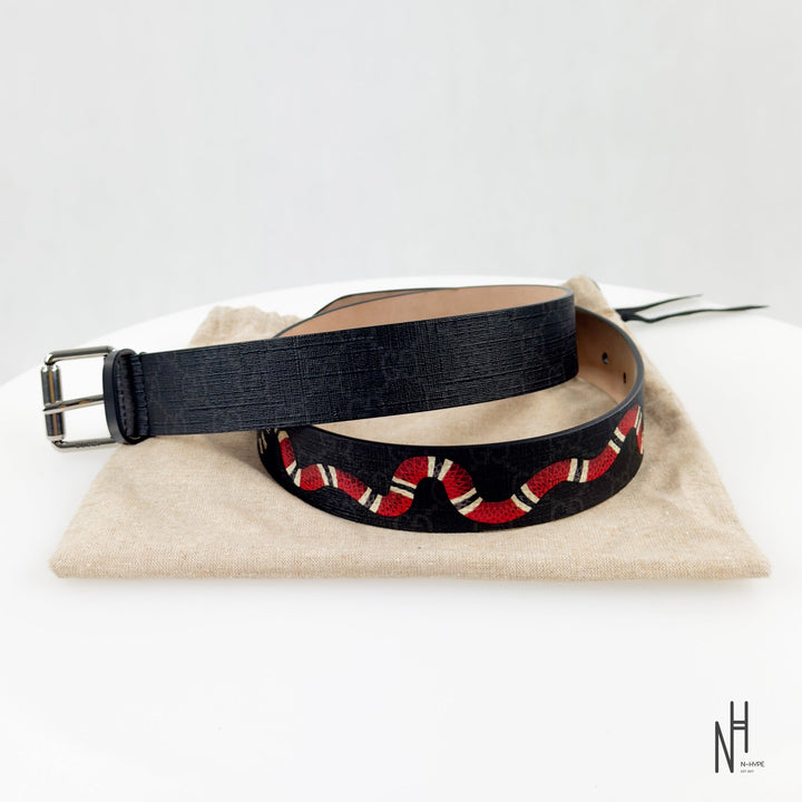 Gucci Kingsnake Monogram Belt Black / Red N-Hype luxury designer belt