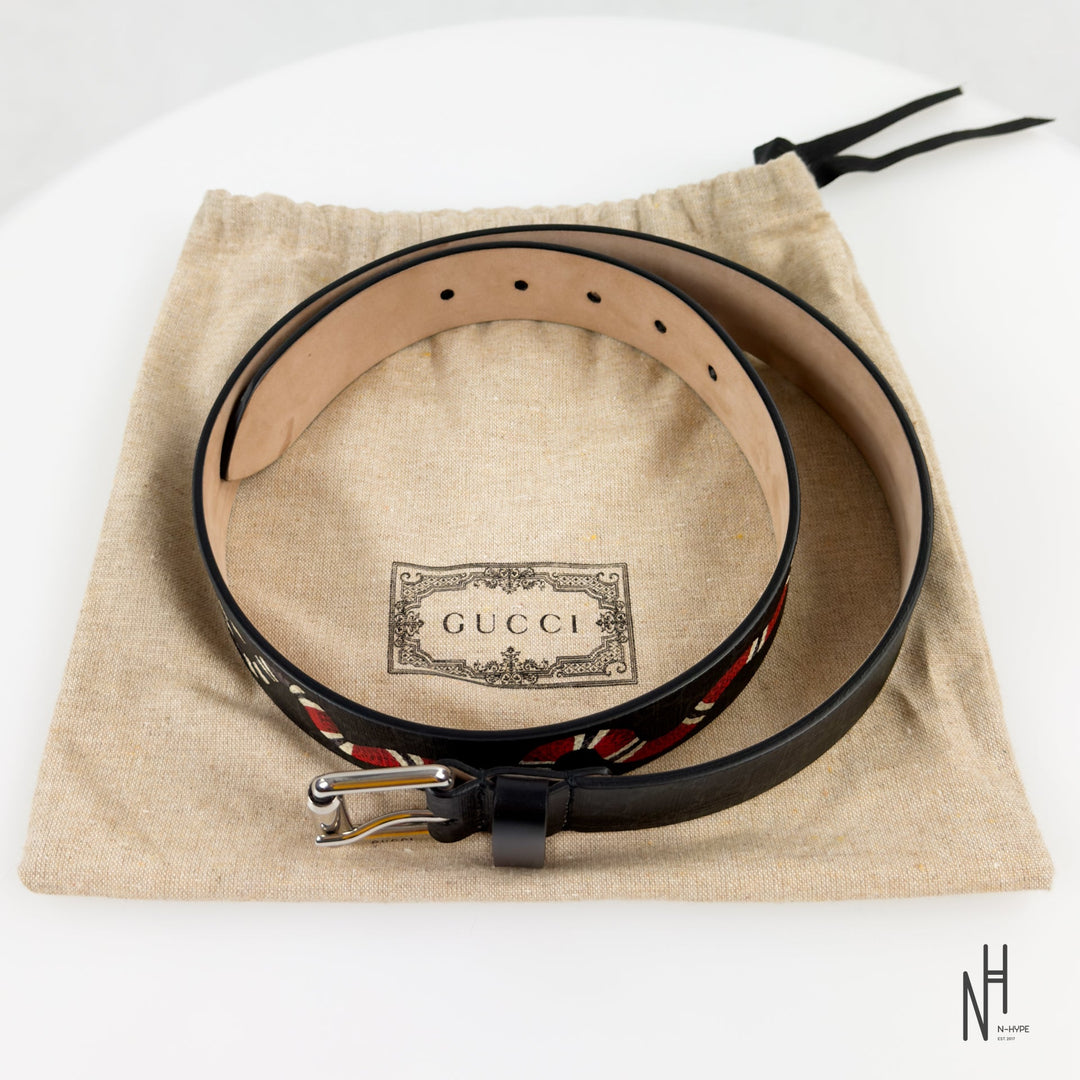 Gucci Kingsnake Monogram Belt Black / Red N-Hype fashion accessory.