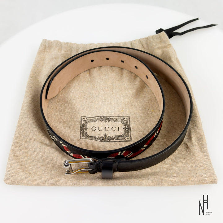 Gucci Kingsnake Monogram Belt Black / Red N-Hype fashion accessory.