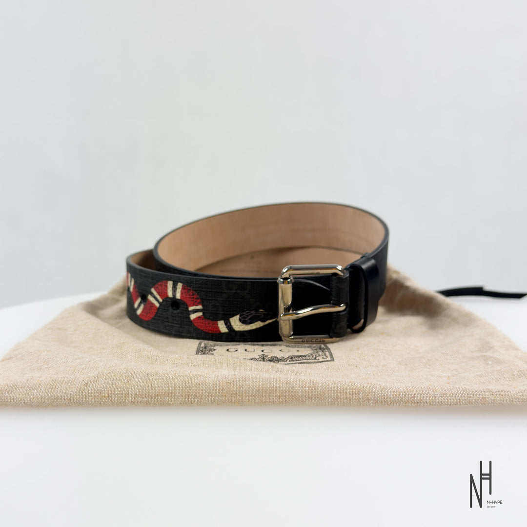 Gucci Kingsnake Monogram Belt Black / Red N-Hype pas hip hop streetwear trend.