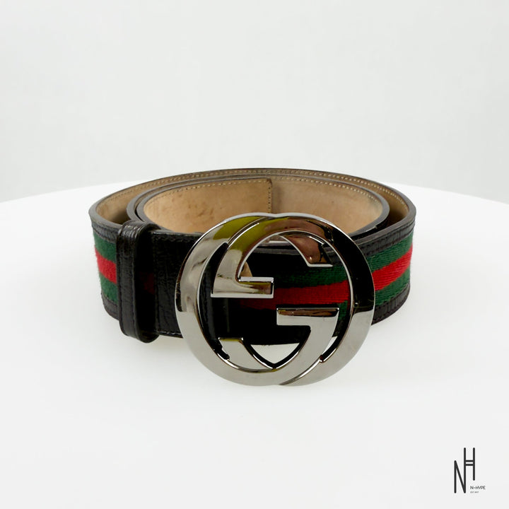 Gucci Web Material Belt Brown męski pasek skórzany N-Hype
