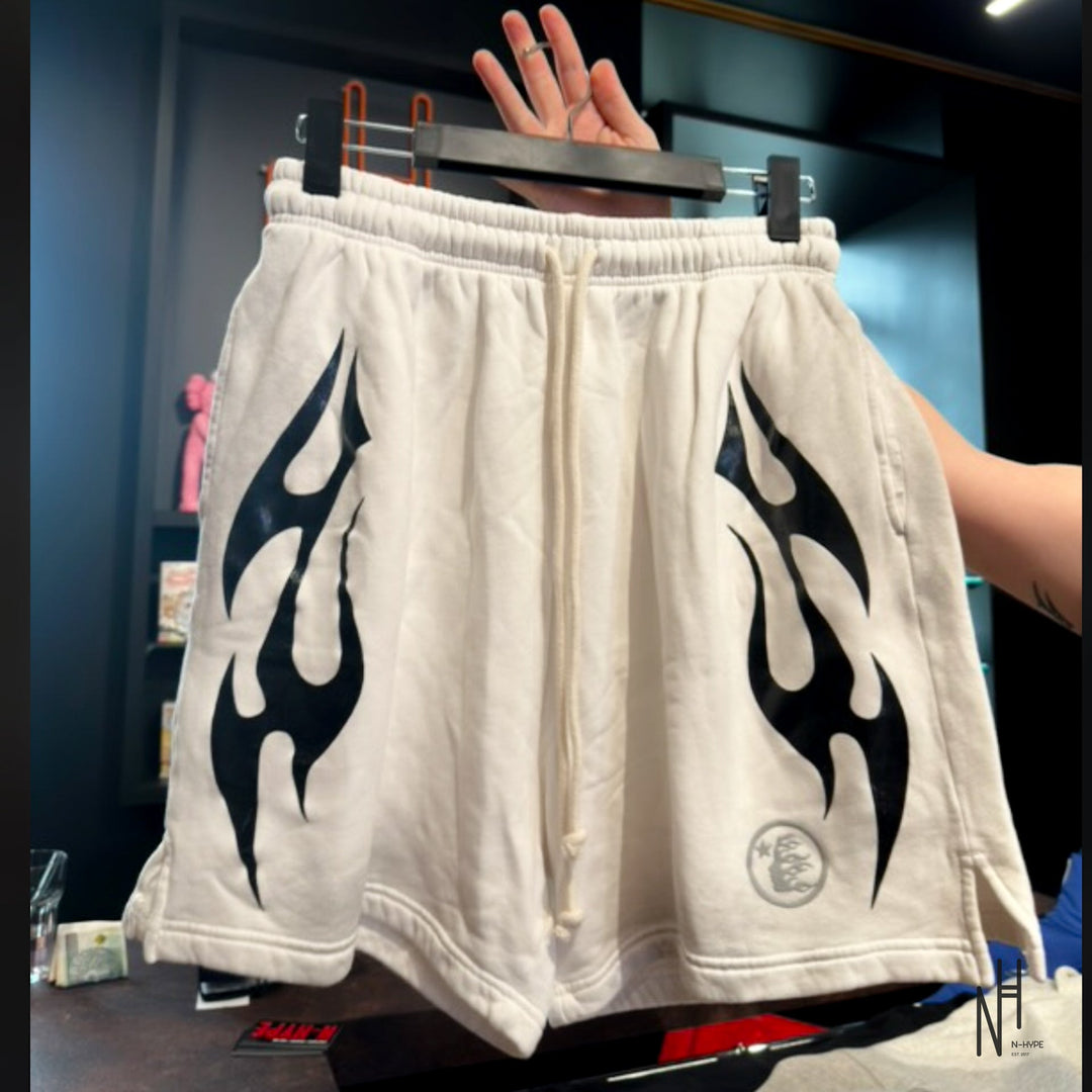 Hellstar Flames White Shorts N-Hype streetwear brand.