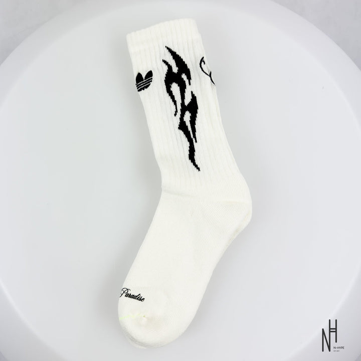 Hellstar x Adidas ComplexCon White Socks N-Hype streetwear socks iconic design