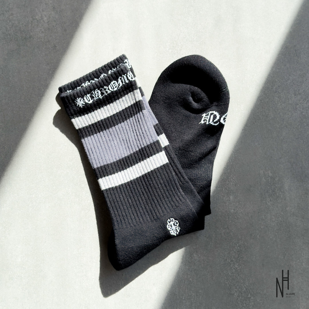 Chrome Hearts Stripe Socks Grey/Grey/Black
