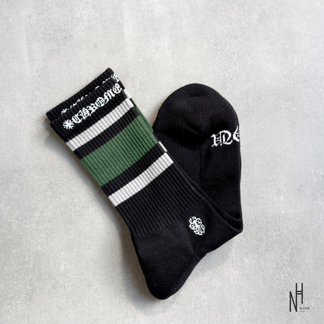 Chrome Hearts Stripe Socks Grey/Green/Black