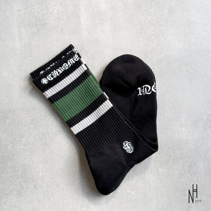 Chrome Hearts Stripe Socks Grey/Green/Black