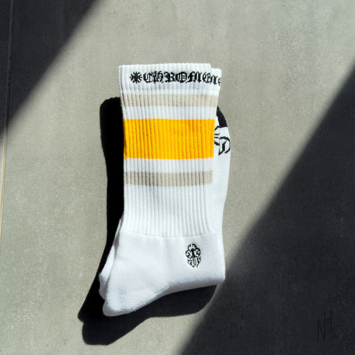 Chrome Hearts Stripe Socks Beige/Yellow/White