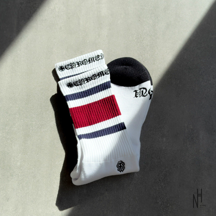 Chrome Hearts Stripe Socks Navy/Red/White