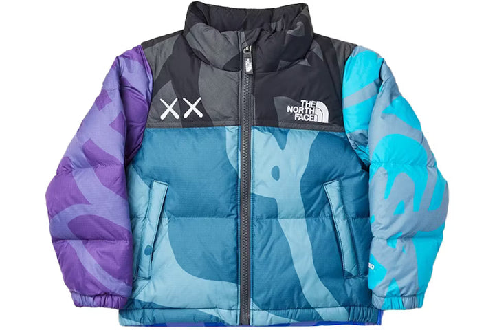 KAWS x The North Face Youth Retro 1996 Nuptse Jacket Monterey Blue Nuptse Print N-Hype Streetwear Jacket
