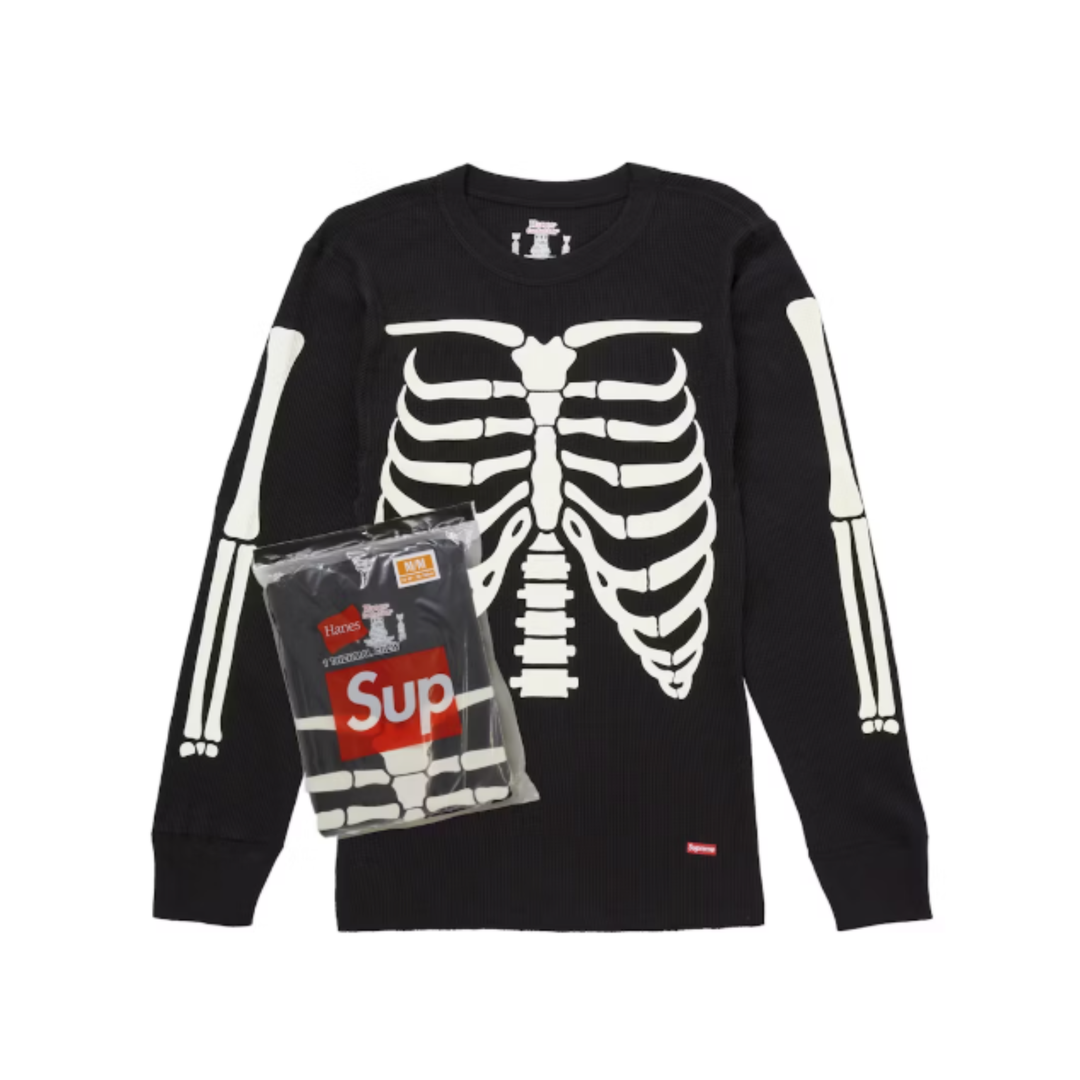 Longsleeve Supreme Hanes Bones Thermal Crew (FW25) Black - N-Hype
