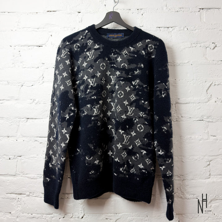 Louis Vuitton Camo Wool Crewneck sweter męski z nadrukiem kamuflaż N-Hype