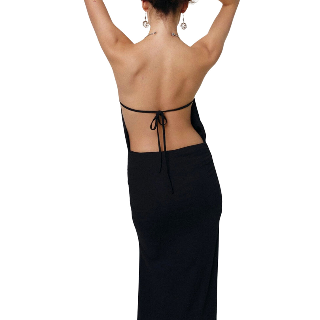 MISI Halter Neck Maxi Dress Black N-Hype Streetwear Dress Black Women's Dress