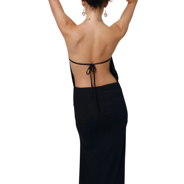 MISI Halter Neck Maxi Dress Black N-Hype Streetwear Dress Black Women's Dress