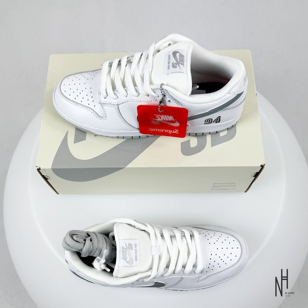Nike SB Dunk Low Supreme 94 White Metallic Silver sneakers N-Hype.