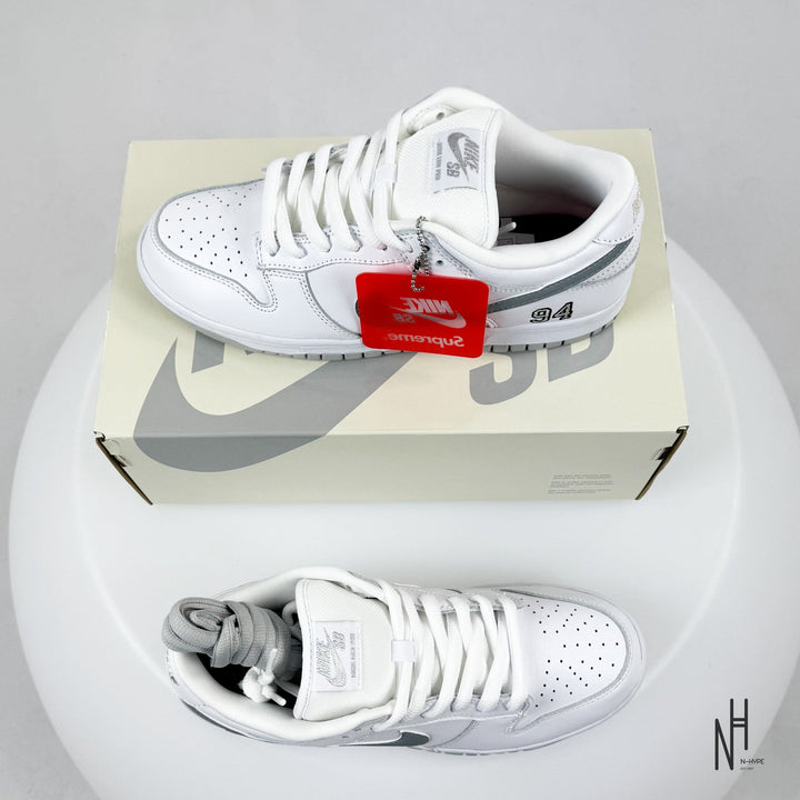 Nike SB Dunk Low Supreme 94 White Metallic Silver sneakers N-Hype.