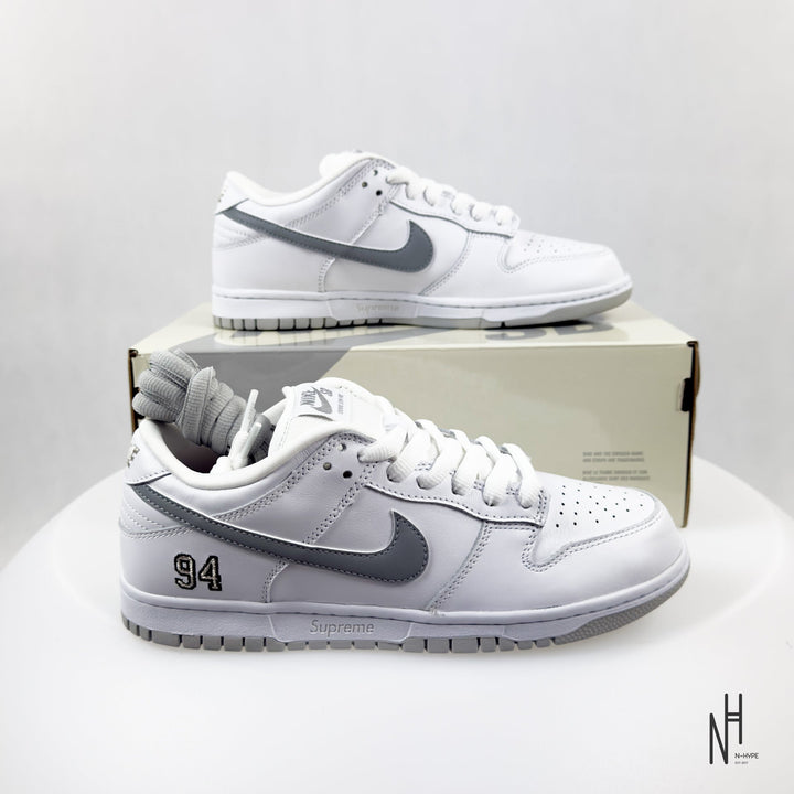 Nike SB Dunk Low Supreme 94 White Metallic Silver sneakers męskie N-Hype