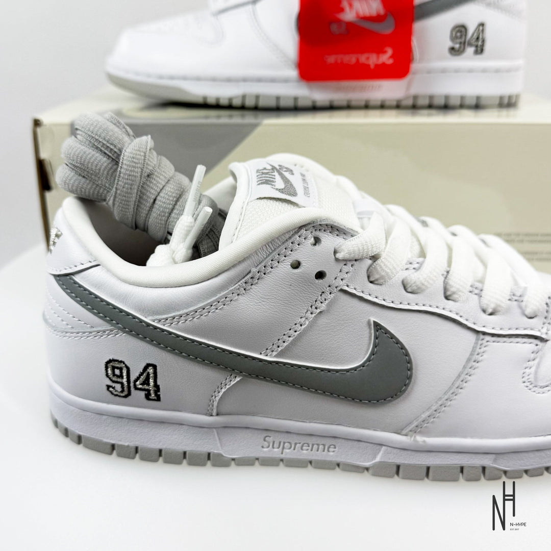 Nike SB Dunk Low Supreme 94 White Metallic Silver sneakers męskie N-Hype