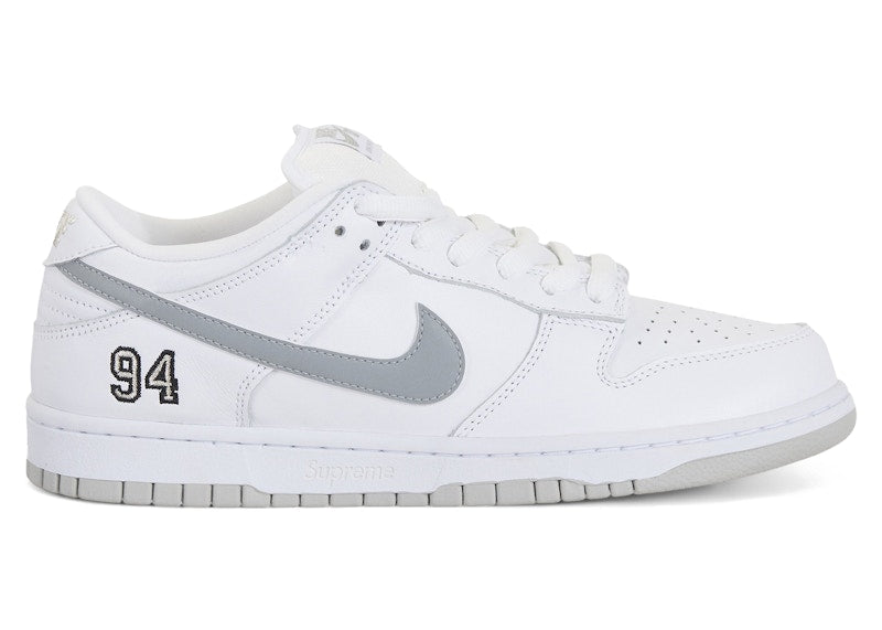 Nike SB Dunk Low Supreme 94 White Metallic Silver sneakers męskie N-Hype