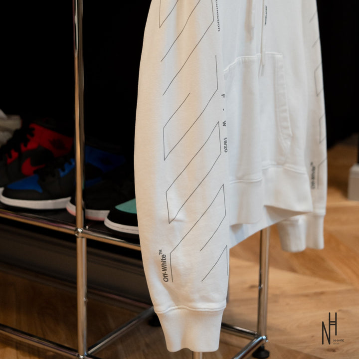 OFF-WHITE Diag Unfinished Hoodie White/Silver N-Hype streetwear męska koszulka