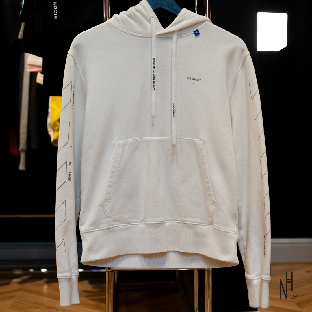 OFF-WHITE Diag Unfinished Hoodie White/Silver N-Hype sweatshirt men's fashion outfit.